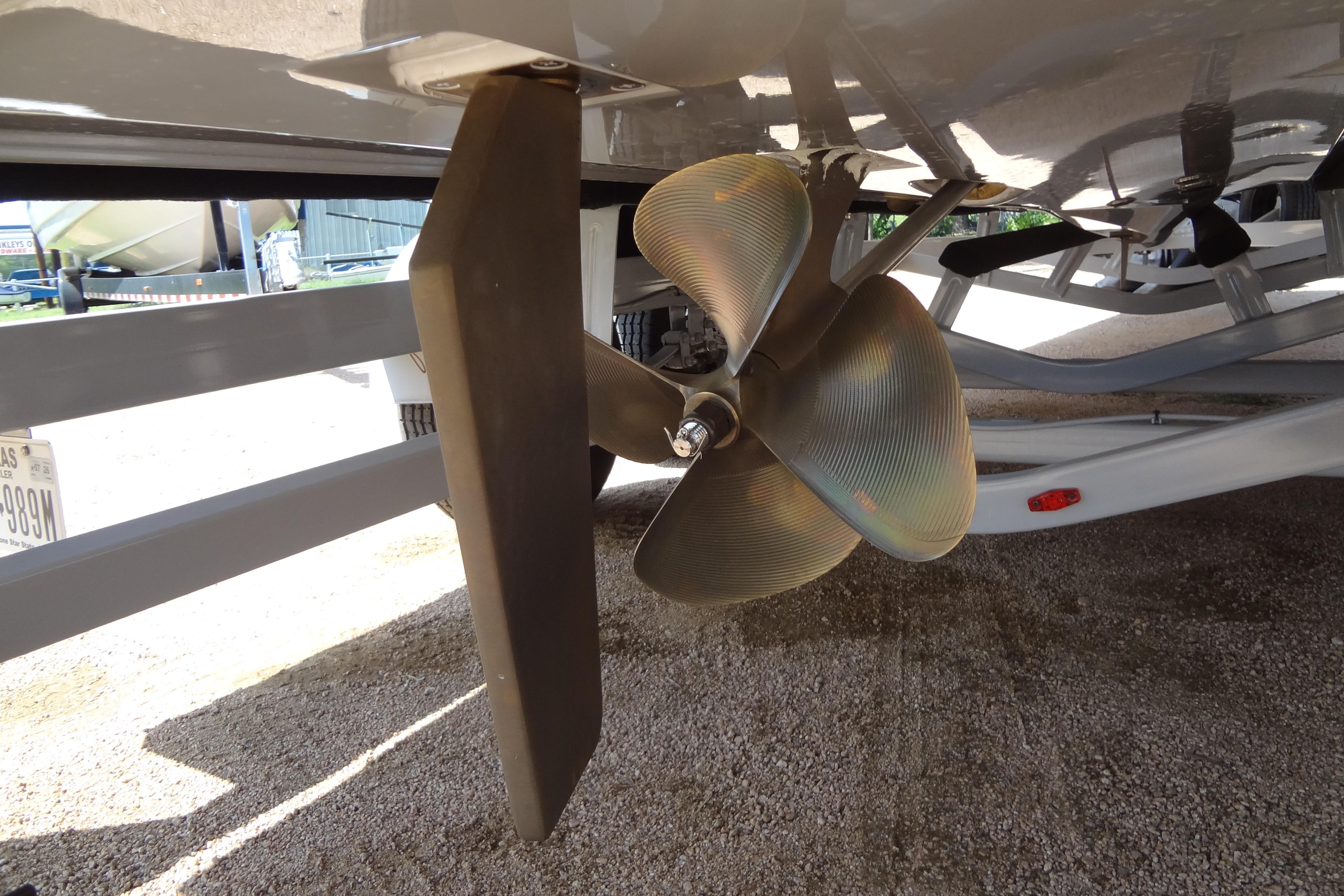 2022 ATX Surf Boats 24 Type-S propeller and rudder detail.