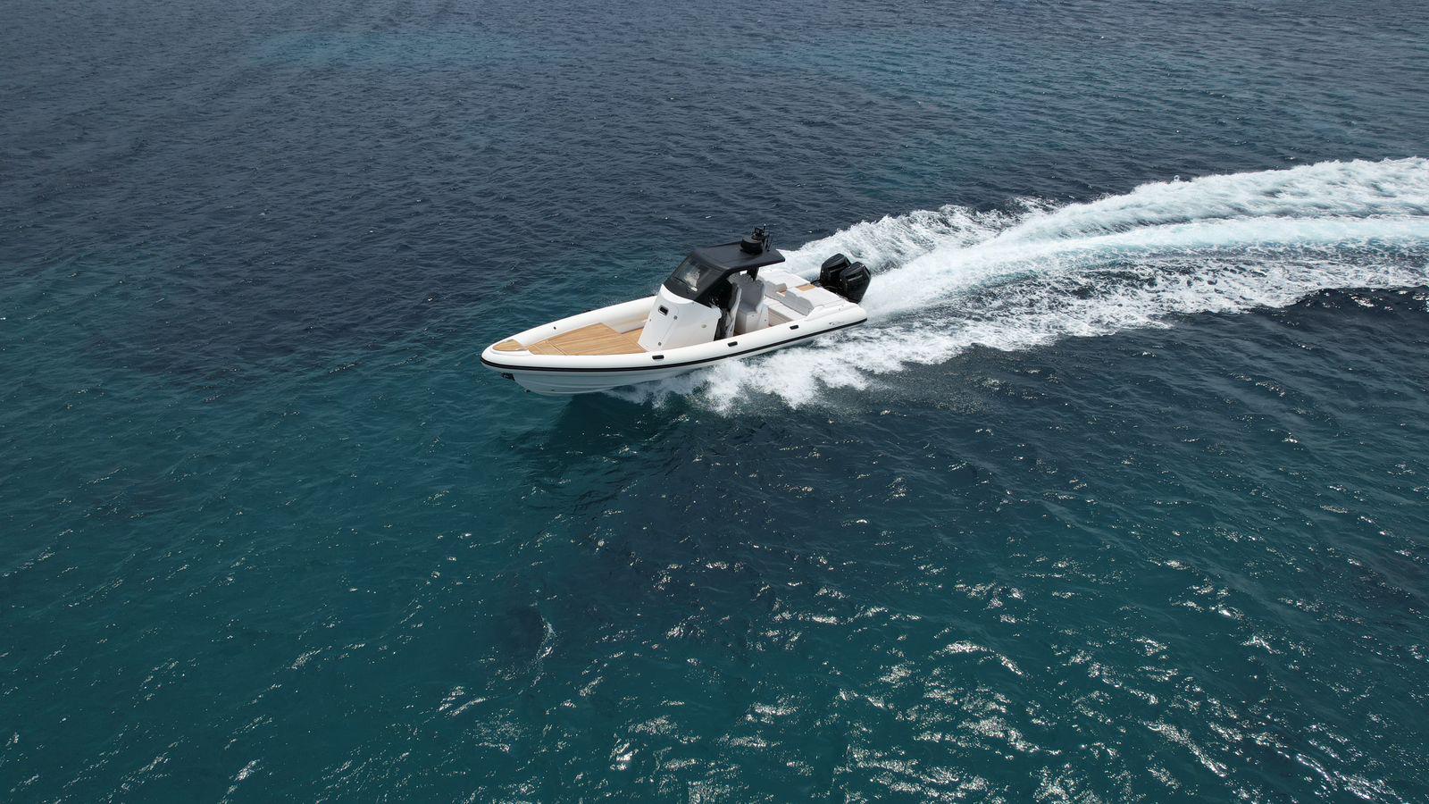 2023 Ribco Seafarer 36X cruising on open water.