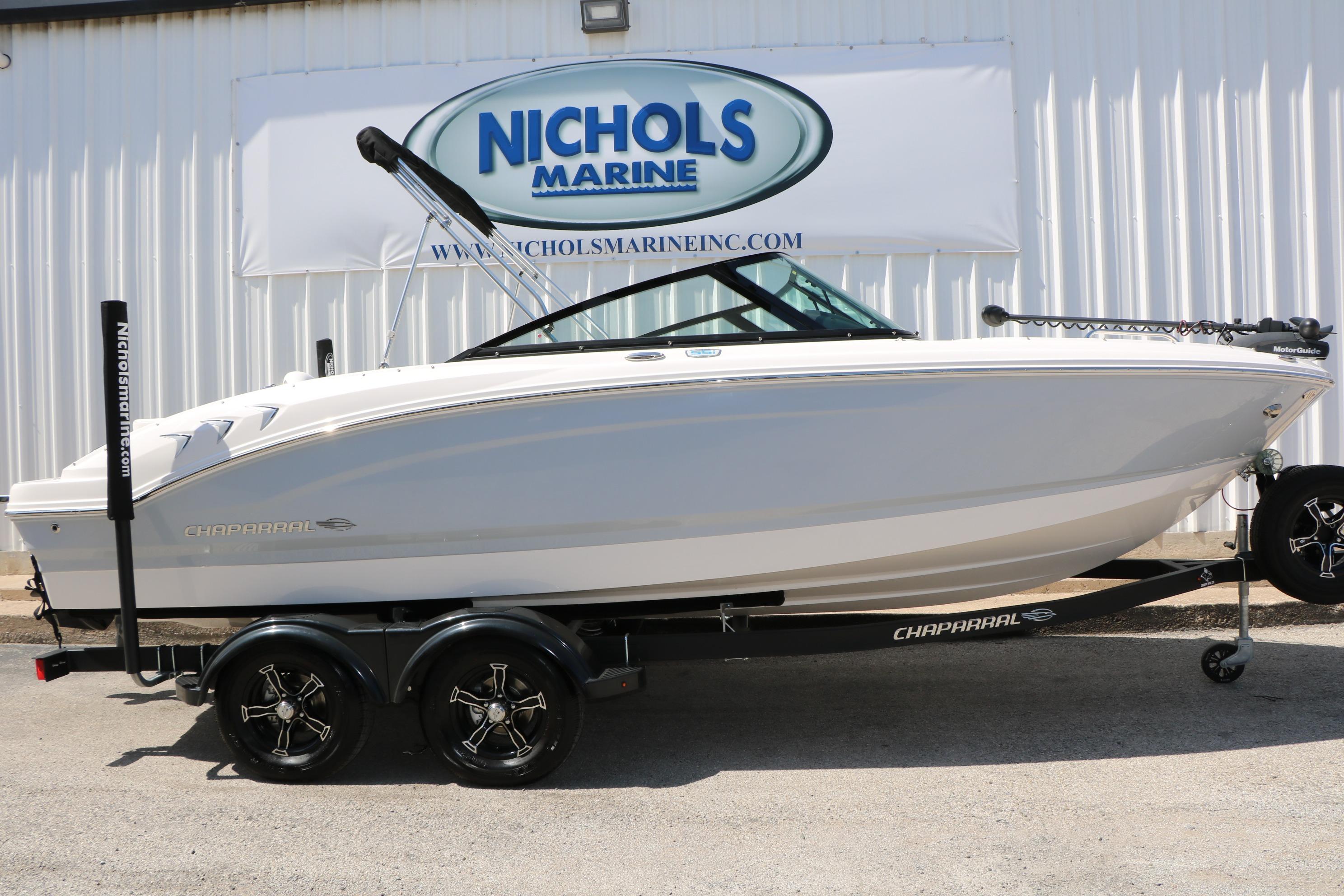 2025 Chaparral 21 SSi Ski & Fish boat on trailer at Nichols Marine.