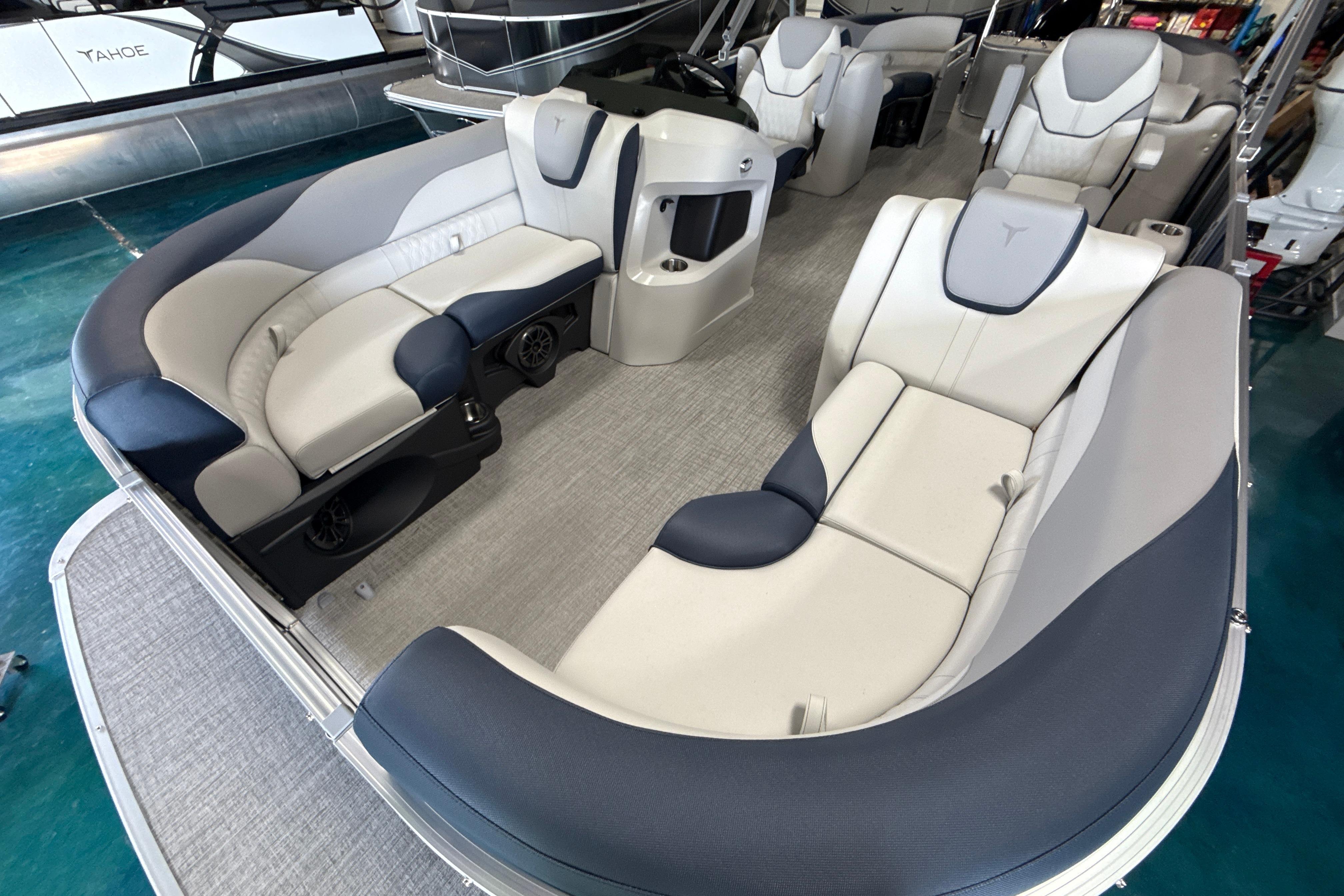 2026 Tahoe Pontoon LTZ Quad Lounger with luxurious seating and modern design.