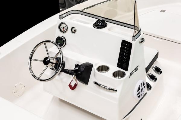Manufacturer Provided Image: 2026 Robalo R160 Center Console boat dashboard with steering wheel and controls.
