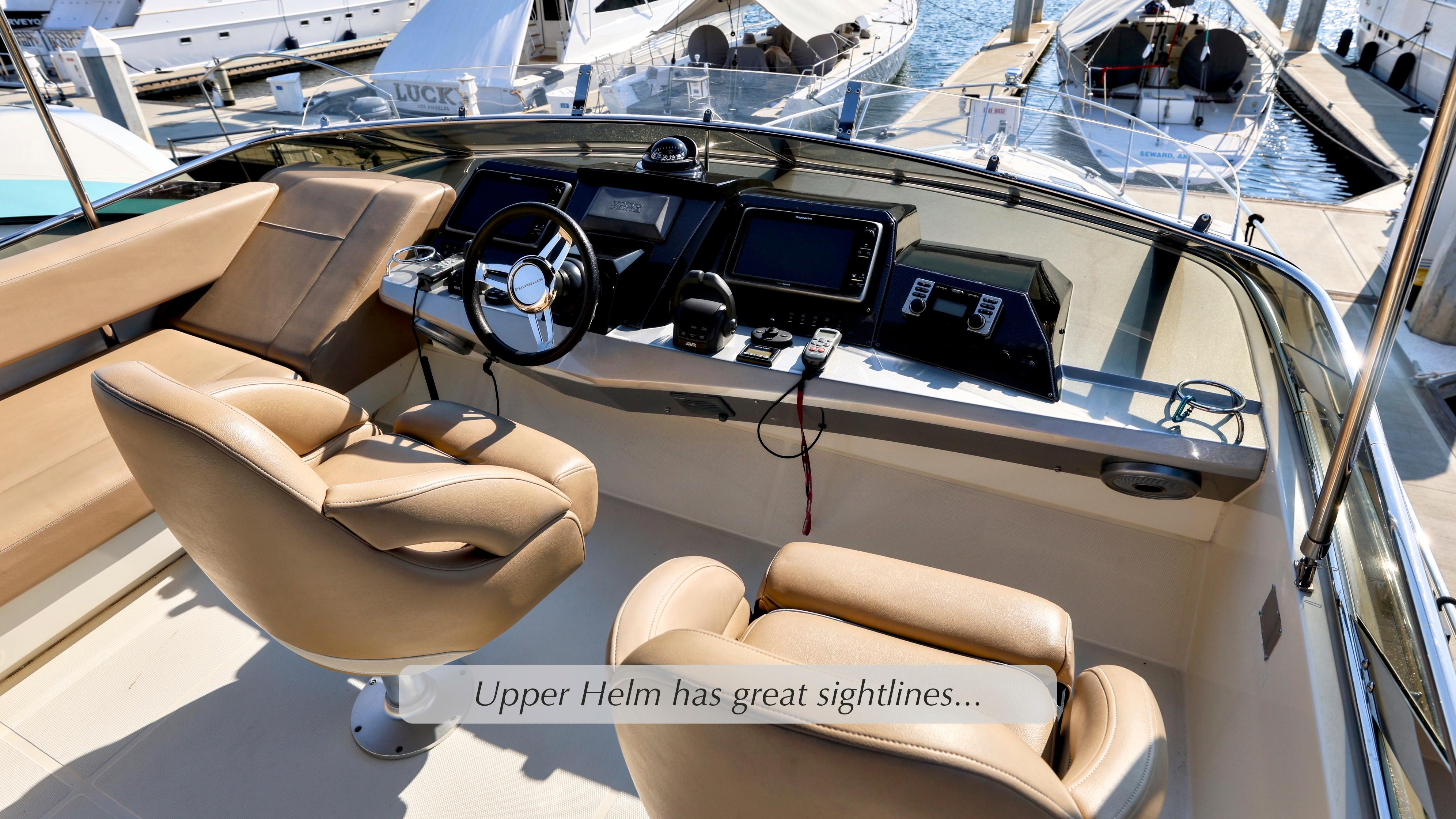 Upper helm of 2013 Marquis 500 Sport Bridge with leather seats and advanced controls.