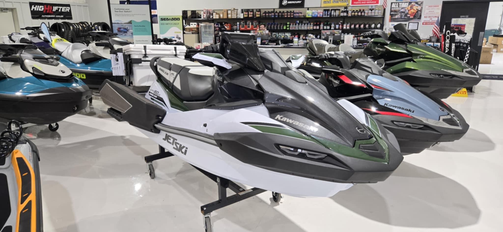 2025 Kawasaki Jetski Ultra 160 LX-S Angler displayed in a showroom.
