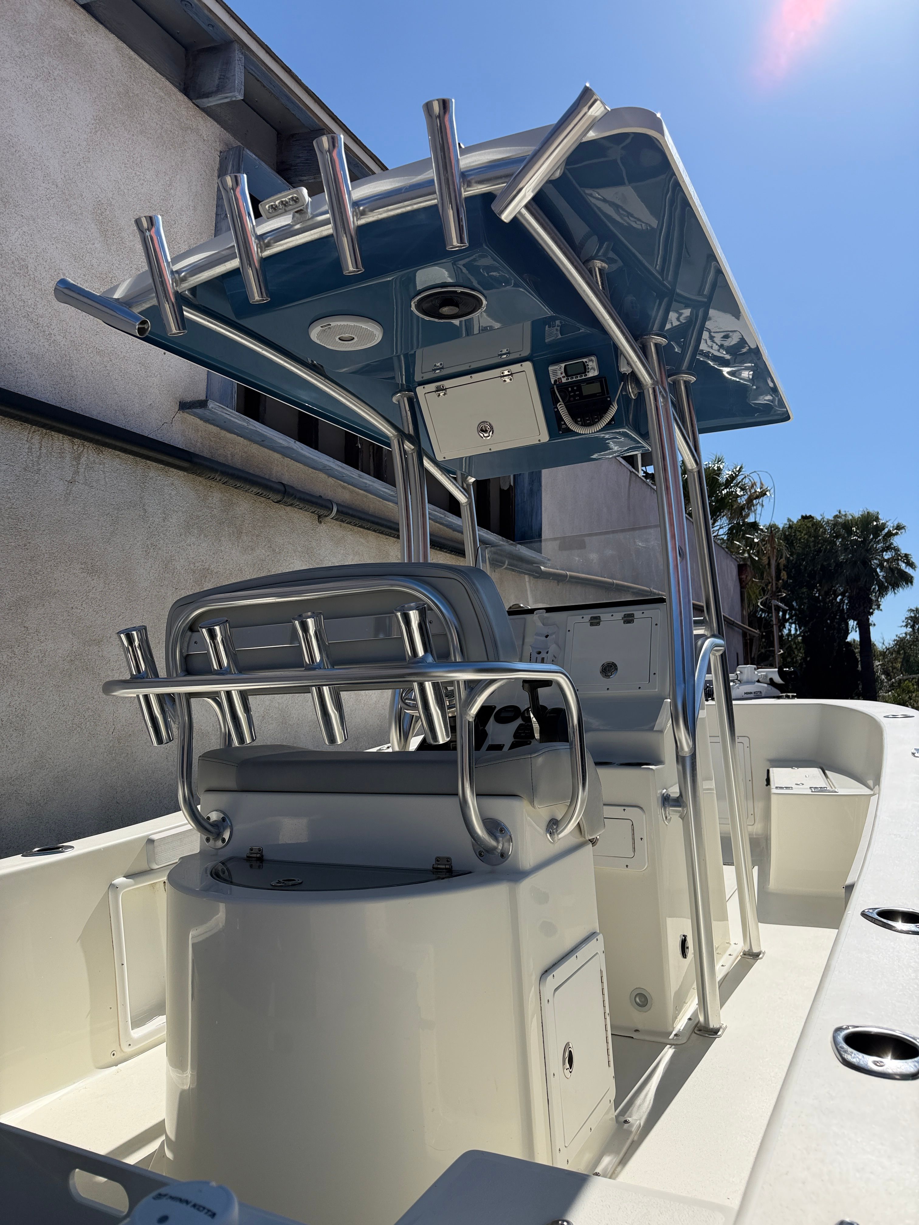 2021 KenCraft Challenger boat with modern features and sunshade.