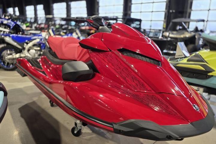 2026 Yamaha WaveRunner GP SVHO in vibrant red on showroom floor.