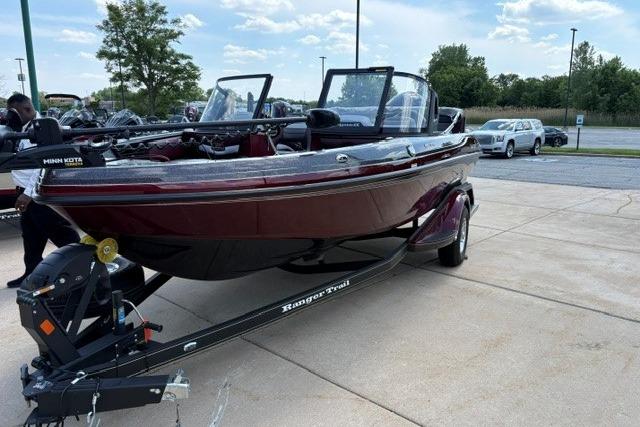 2026 Ranger 1850MS boat on trailer, parked outdoors, under a clear sky.