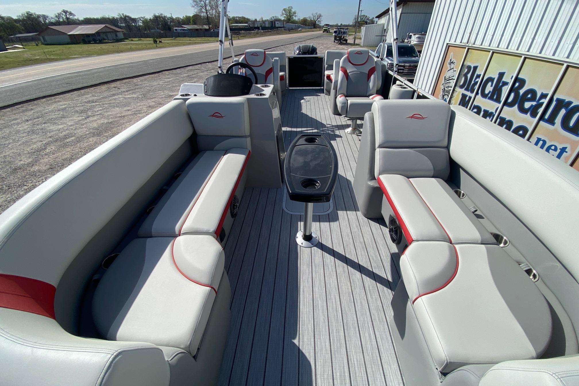 2026 SunCatcher Select 322RC pontoon boat interior with spacious seating and modern design.