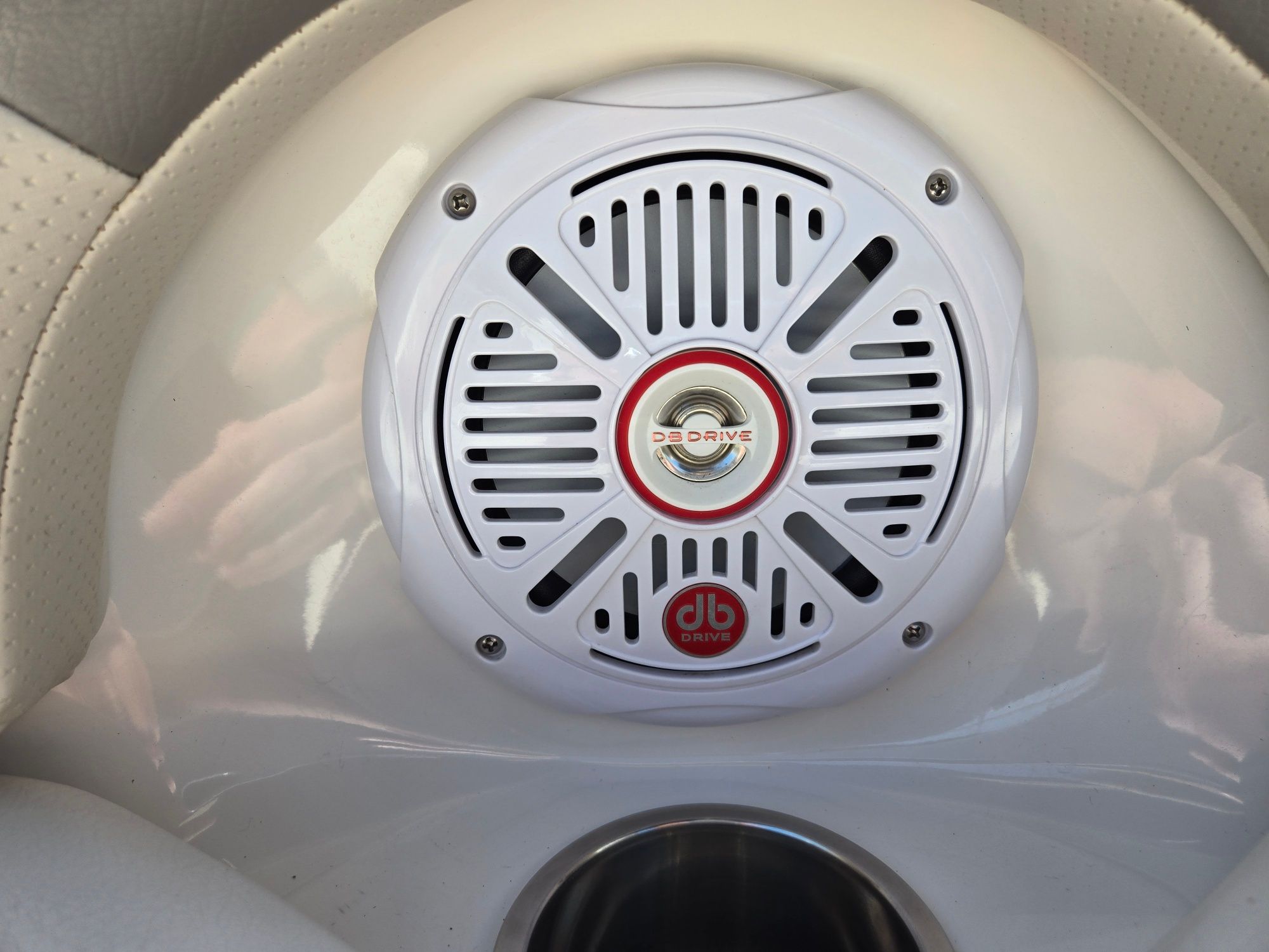 Close-up of a speaker in a 2005 Chaparral 220 SSi boat.