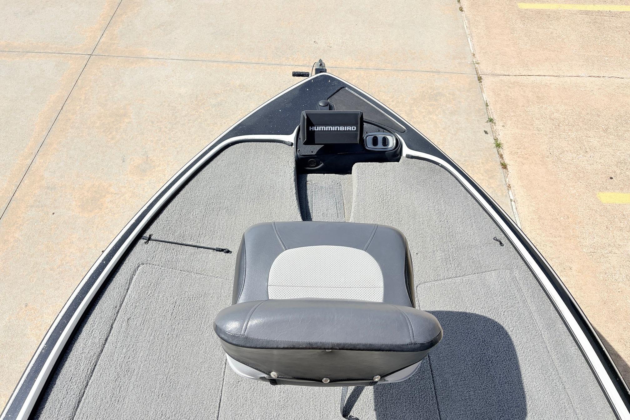 Front deck of a 2011 Nitro Z-7 boat with a Humminbird fish finder.