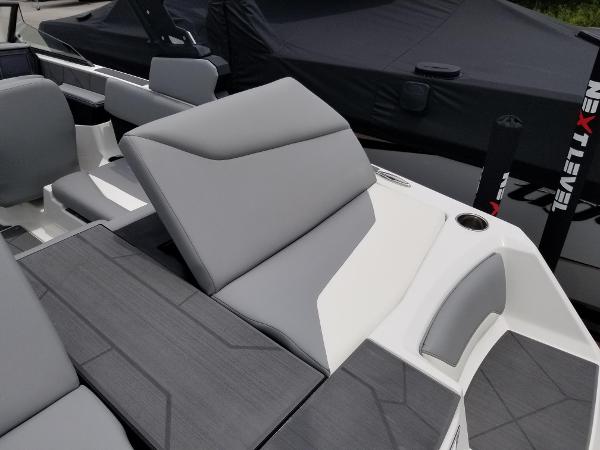 2023 ATX Surf Boats 20 Type-S interior with gray and white seating.
