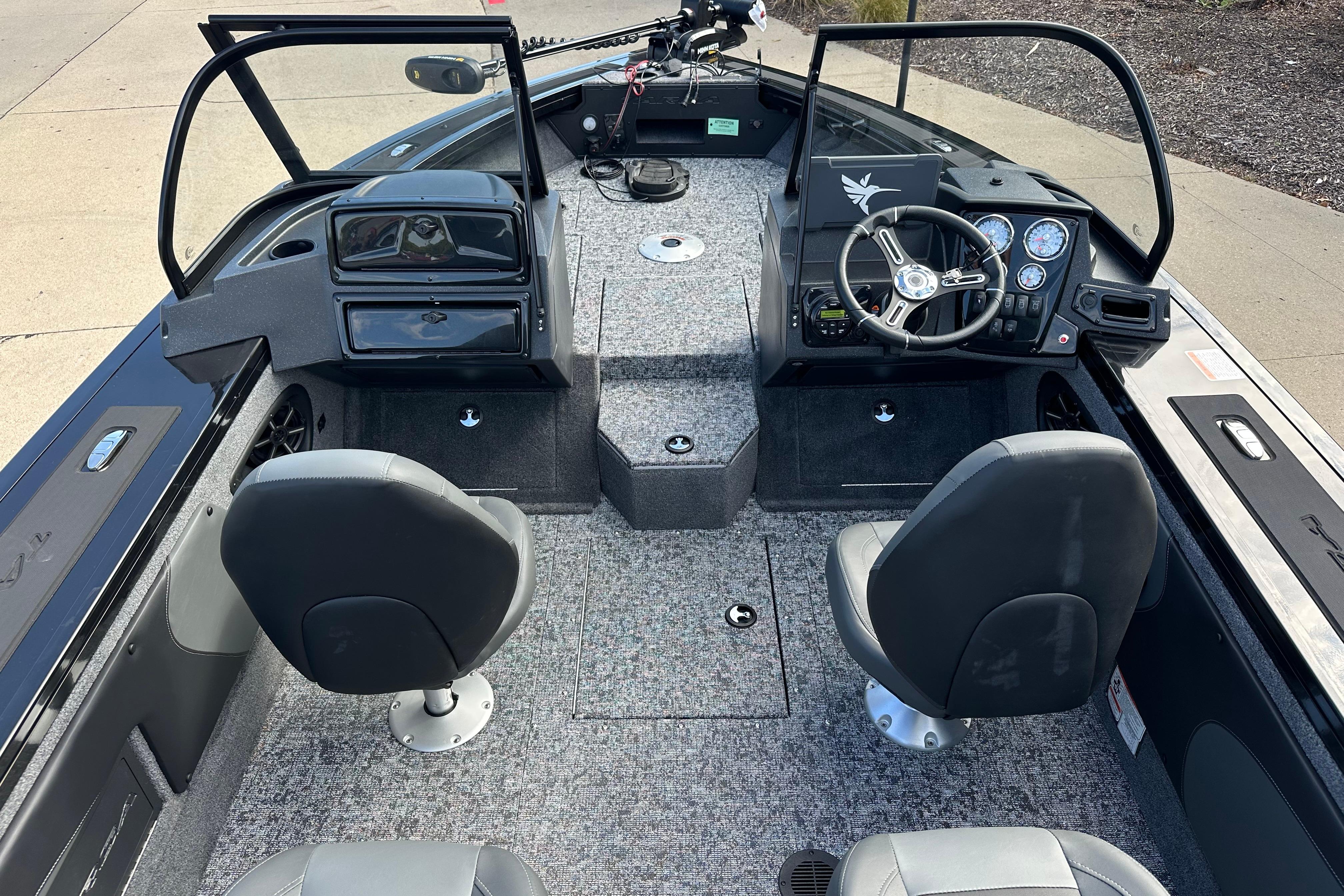 2026 Tracker Targa V-19 WT boat interior with dual seats and modern dashboard.