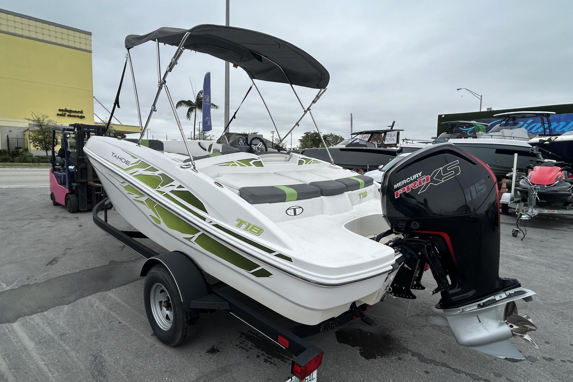 2022 Tahoe T18 boat with Mercury Pro XS engine on trailer.
