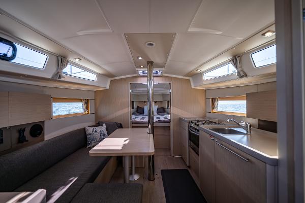 Interior of 2021 Beneteau Oceanis 38.1 yacht.
