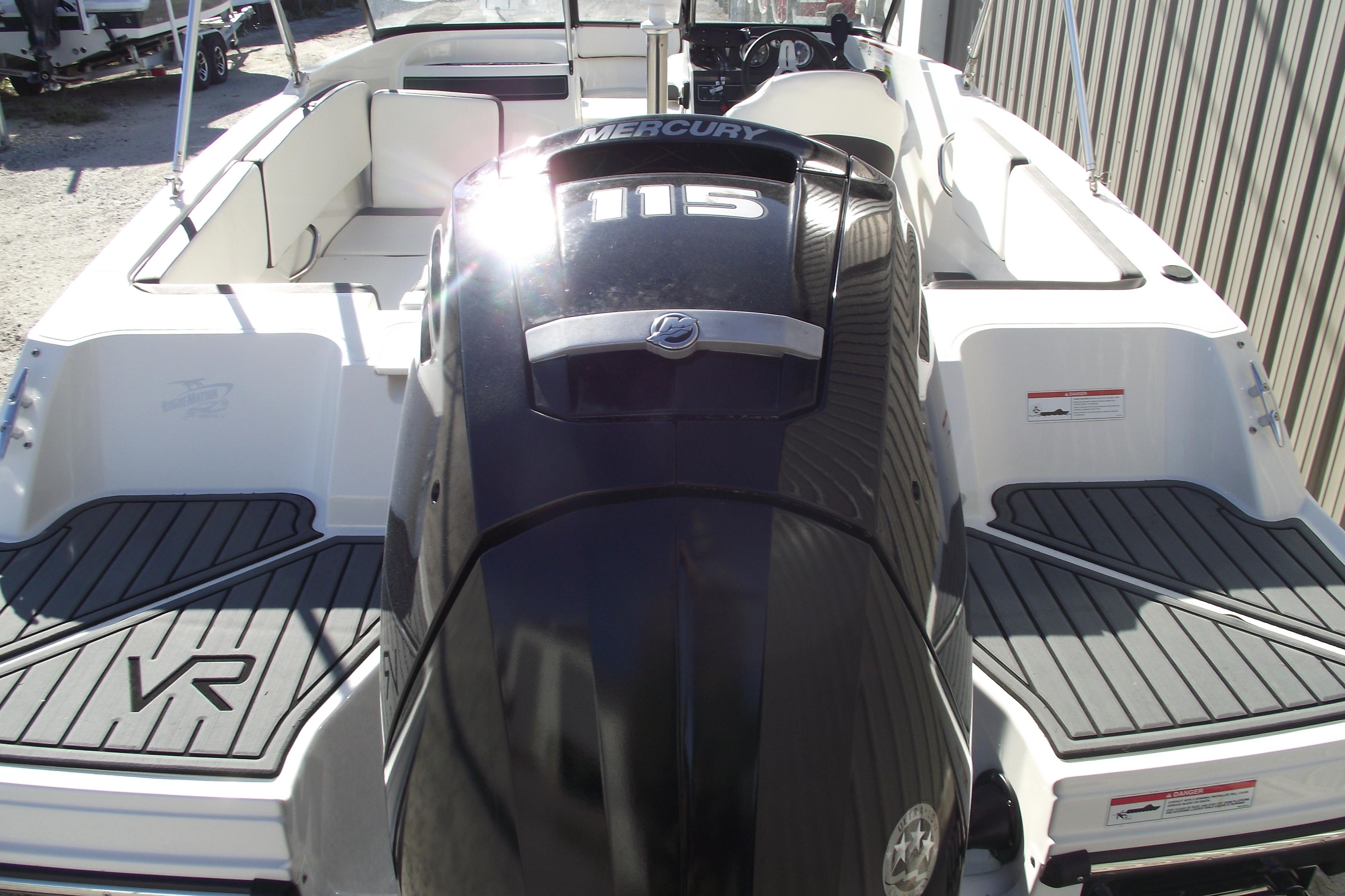 2022 Bayliner VR4 Bowrider OB with Mercury 115 outboard engine, rear view.