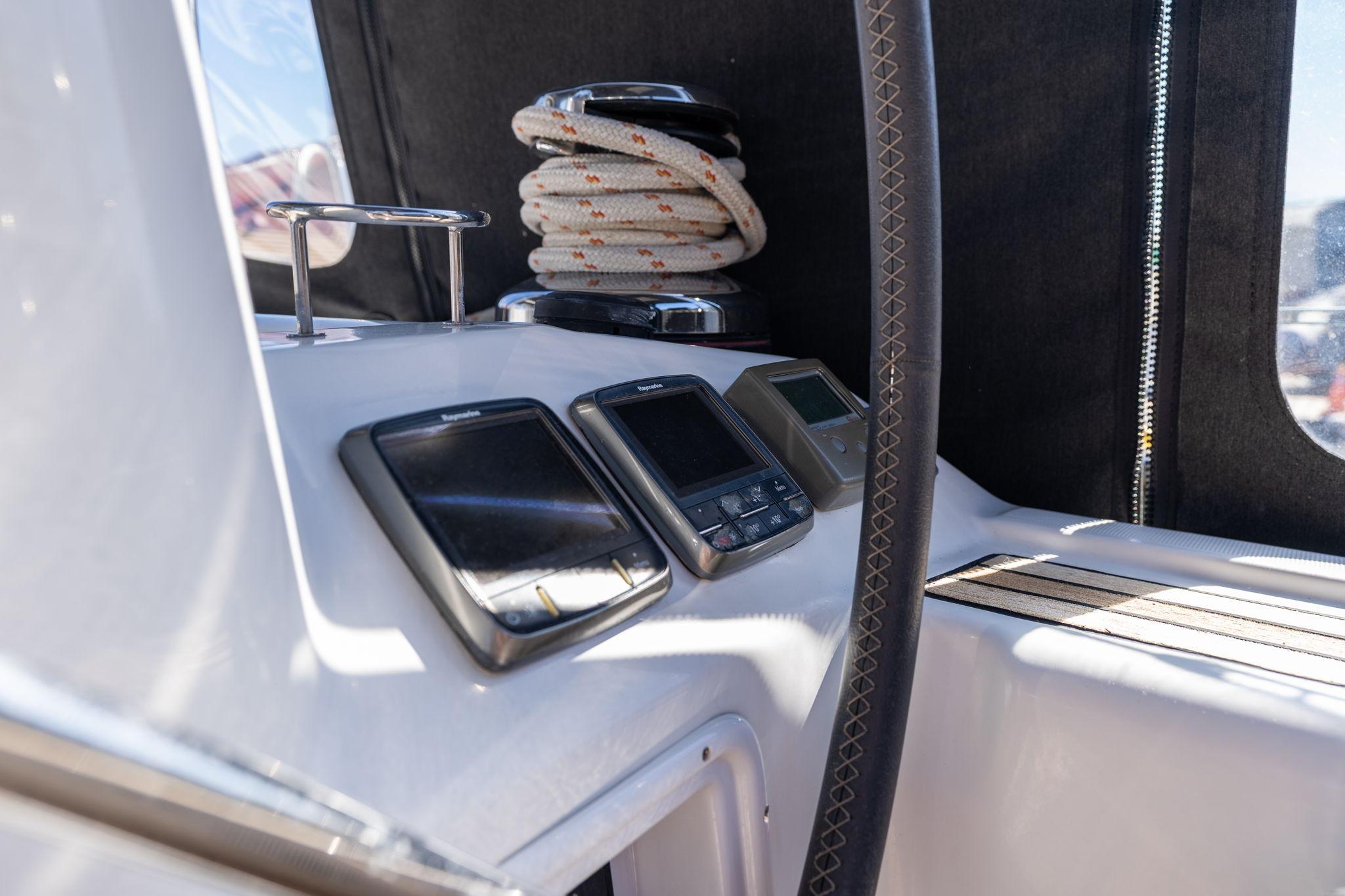 Beneteau Oceanis 50 cockpit instruments and rope, 2013 model.
