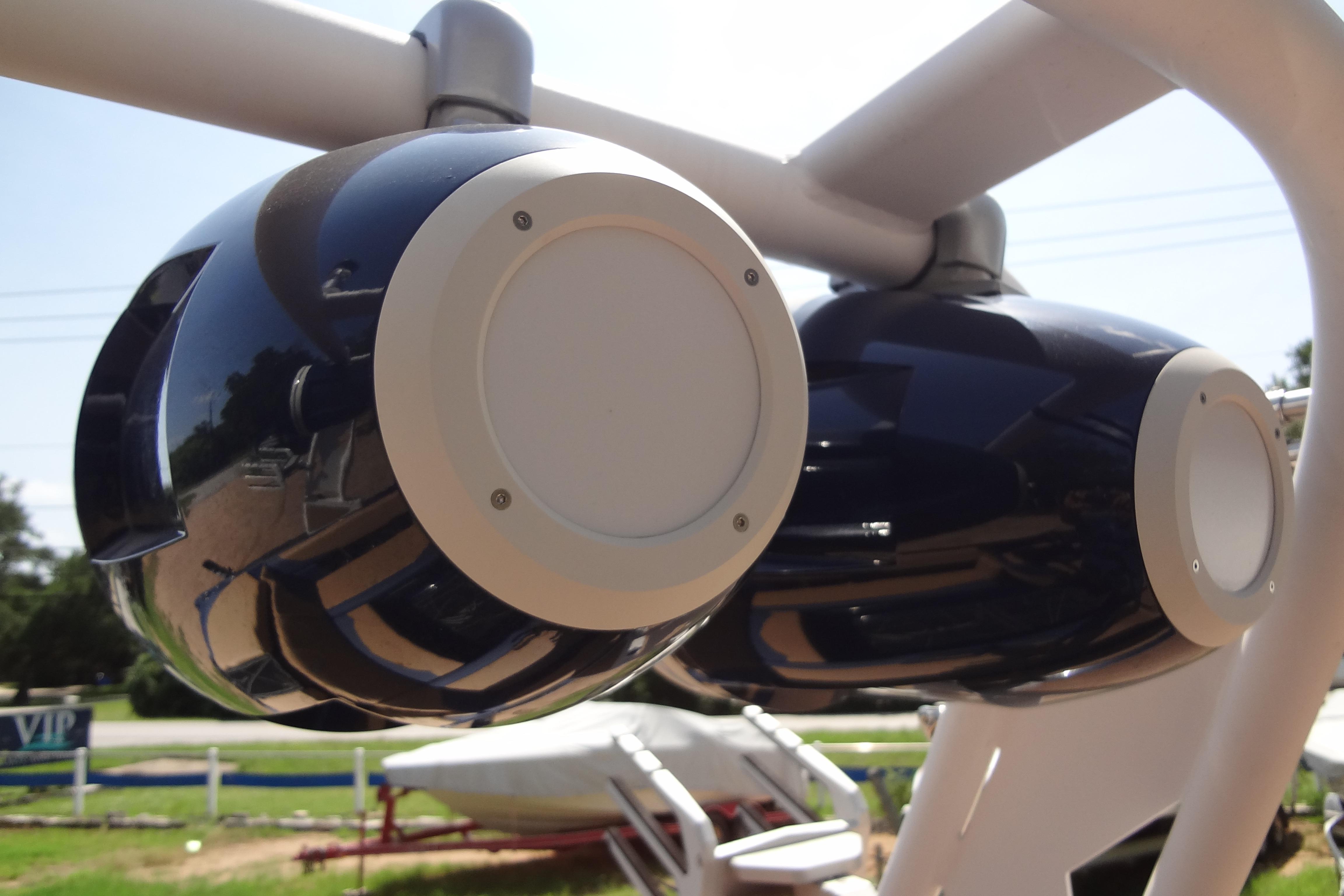 Close-up of 2022 ATX Surf Boats 24 Type-S speakers on a boat tower.