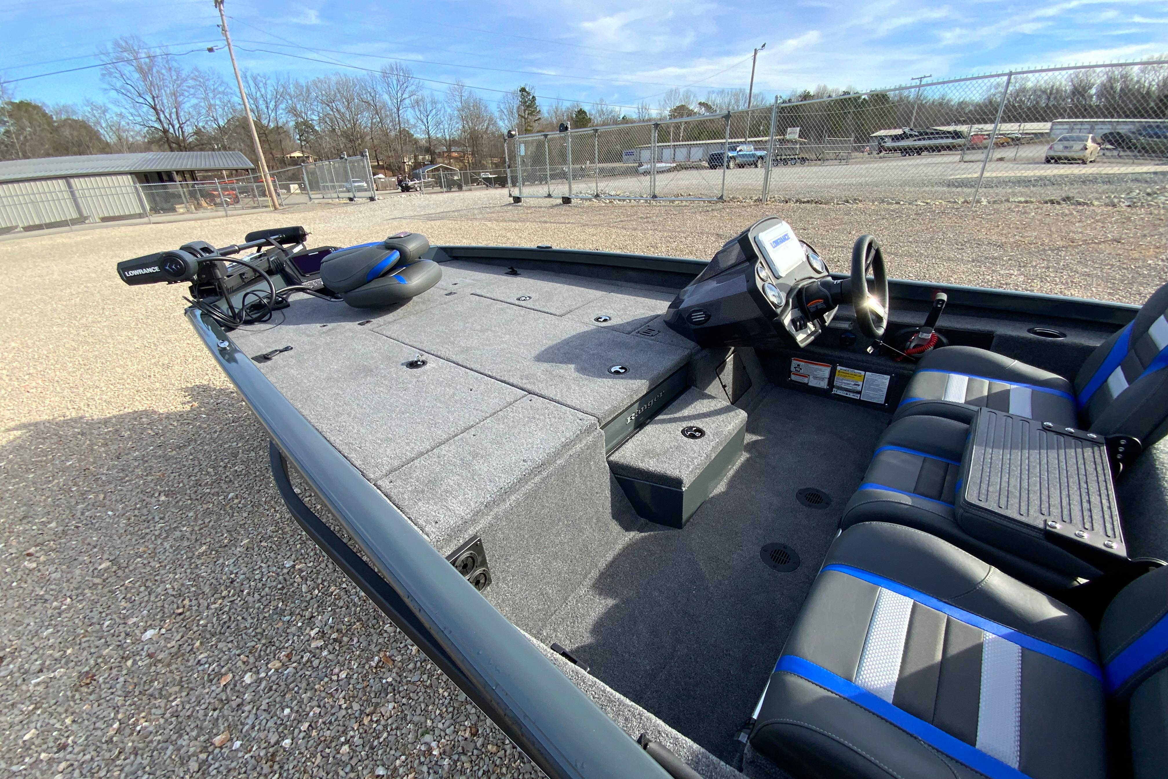 2026 Ranger RT198P fishing boat interior with steering console and seating.