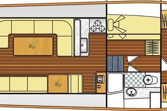 Floor plan of 2013 Explorer Motor Yachts 43 Sedan, featuring interior layout and amenities.