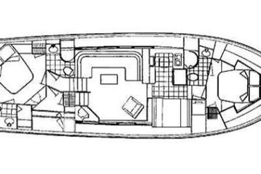 Floor plan of a 1994 Hatteras 52 Cockpit Motor Yacht, showcasing interior layout.