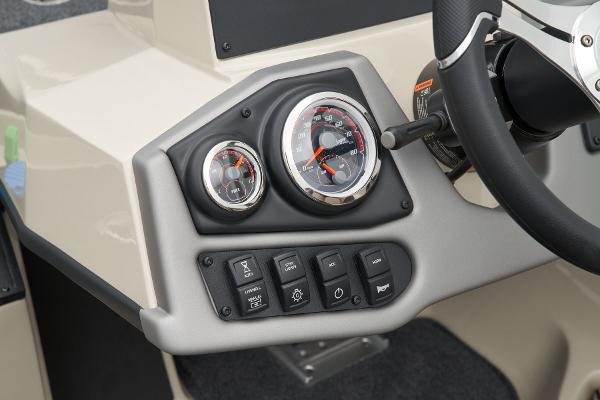 Manufacturer Provided Image: Dashboard of 2026 Ranger Z185 boat with gauges and control switches.