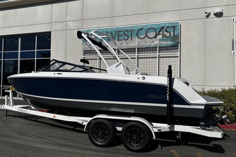 2025 Cobalt CS23 boat on trailer at West Coast Boat Center.