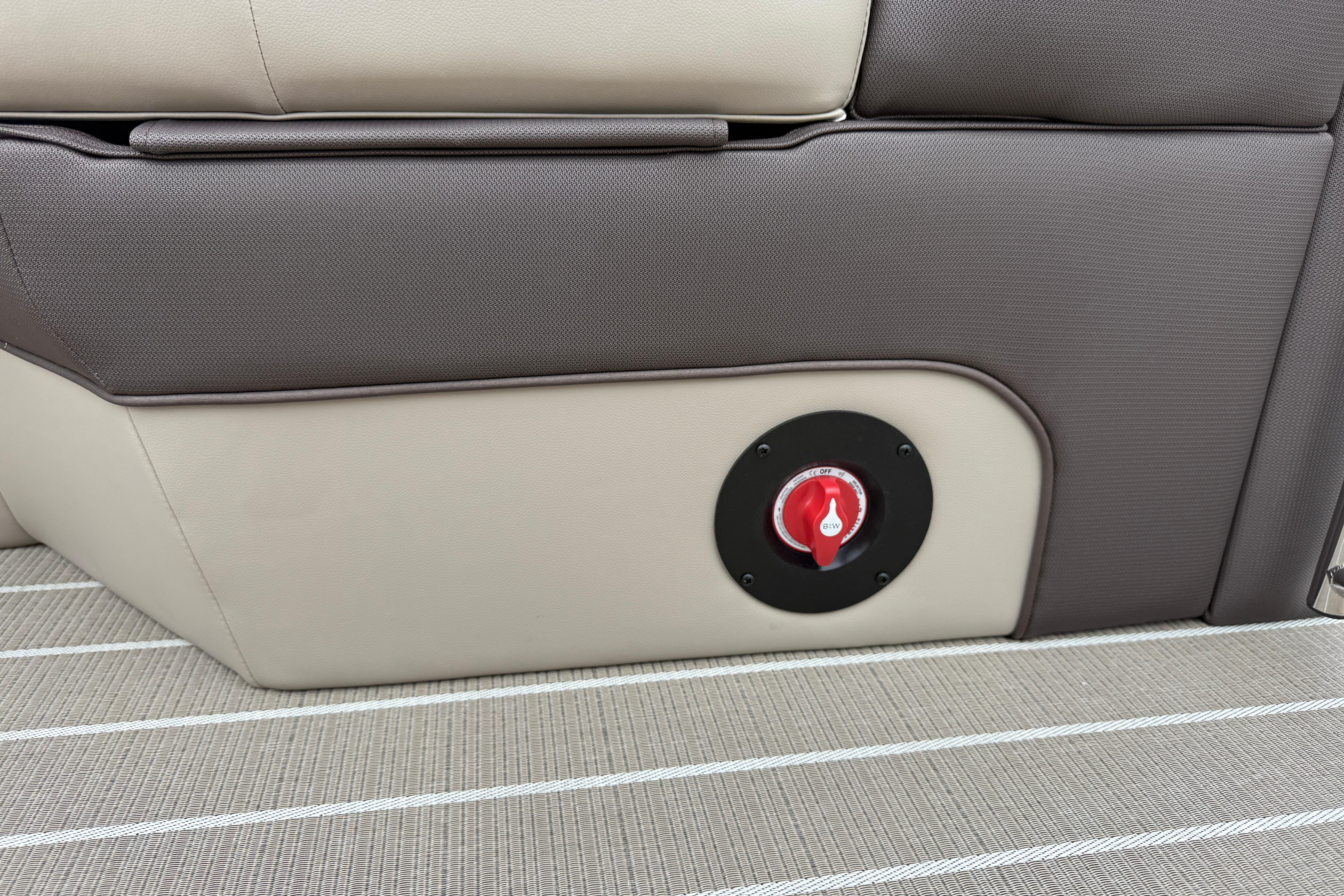 2026 Bentley Pontoons Elite 253 Admiral interior detail with red control knob.
