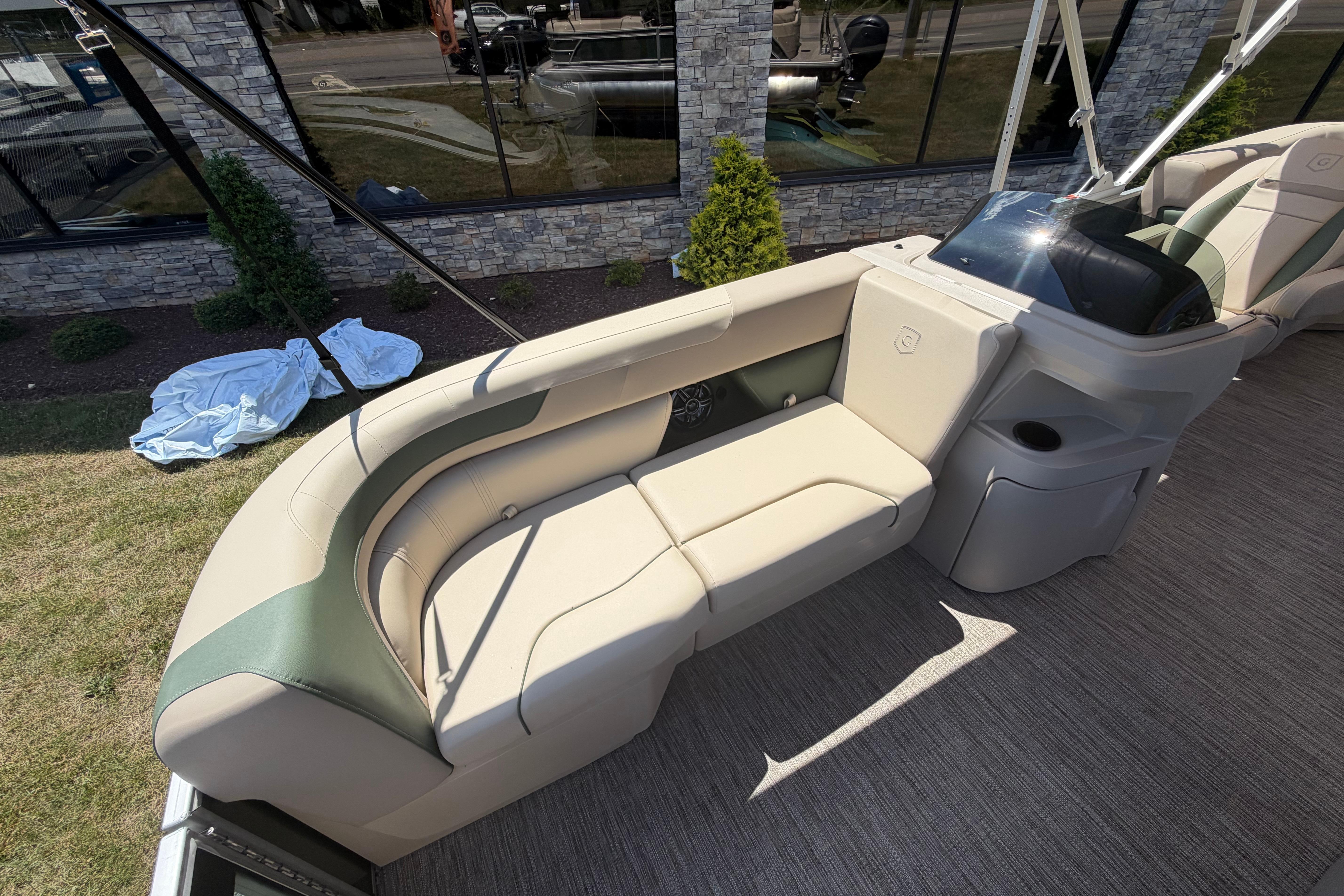 Luxurious seating on 2026 Godfrey SW 2086 SBC boat, featuring elegant design and comfort.