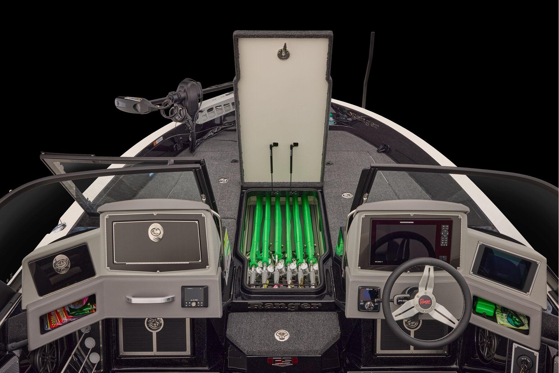 Manufacturer Provided Image: 2026 Ranger 620xFS Pro boat interior with advanced control panel and storage compartments.