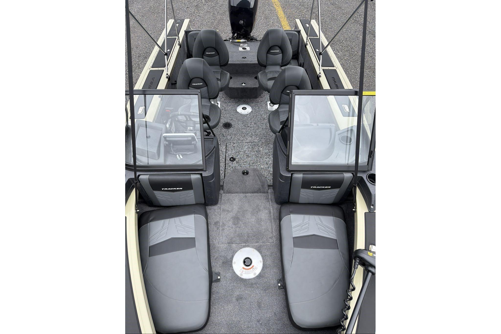 2026 Tracker Targa V-18 Combo boat interior with seating and windshield.