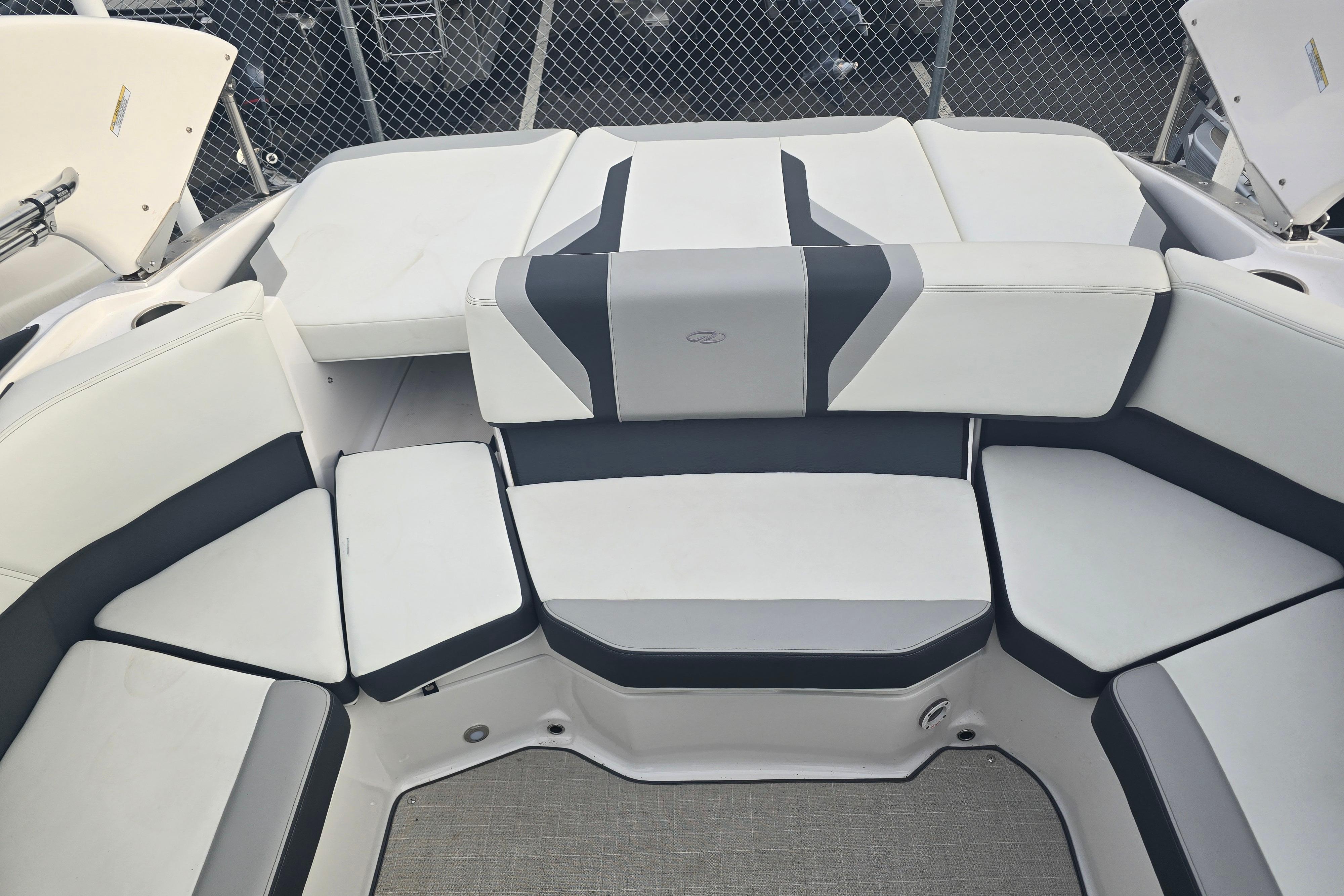 2022 Regal 2000 ES boat interior with stylish white and gray seating arrangement.