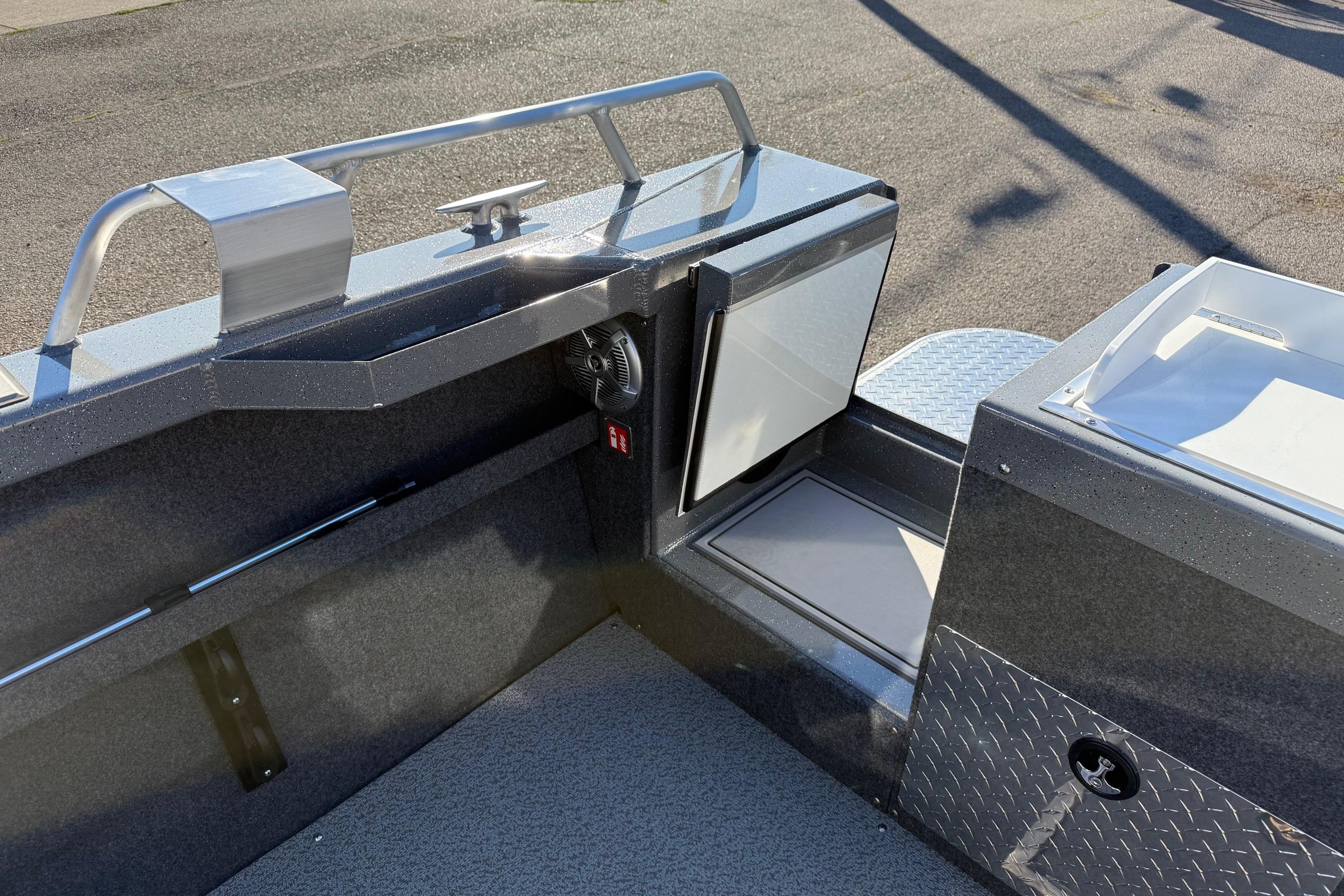 2026 Thunder Jet 185 Luxor boat interior with storage compartments and sleek design.