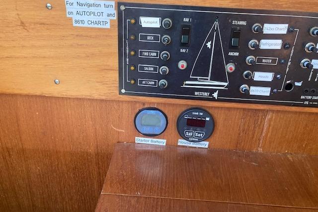 Control panel of a 1988 Westerly Corsair 36 sailboat with navigation instructions.