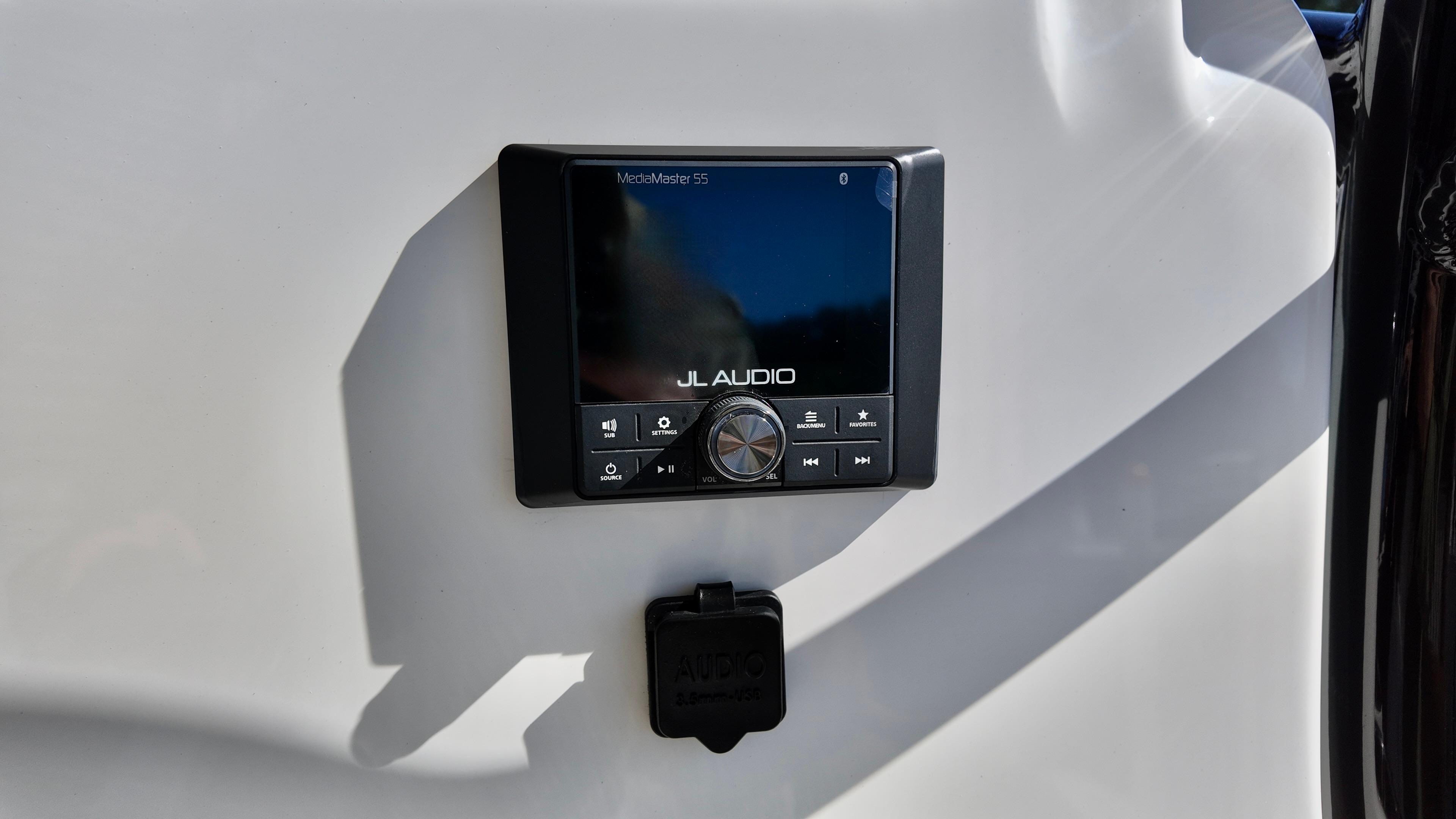 JL Audio system on 2025 Pioneer 222 Islander boat dashboard.