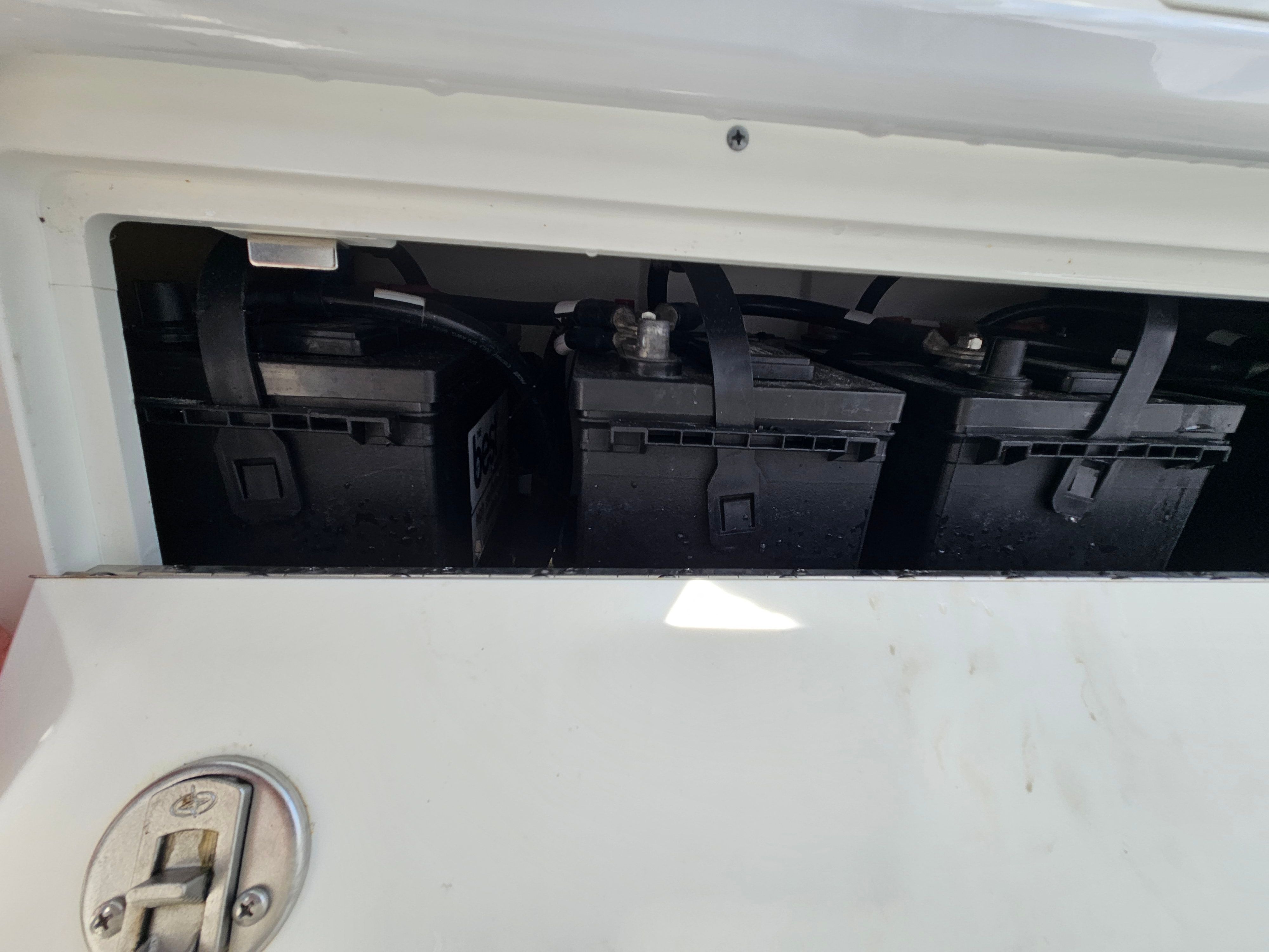 Battery compartment of 2021 Sea Fox 288 Commander boat model.