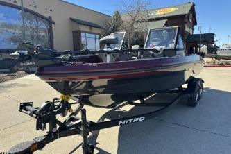 2026 Nitro ZV20 Pro boat on trailer, parked outdoors.