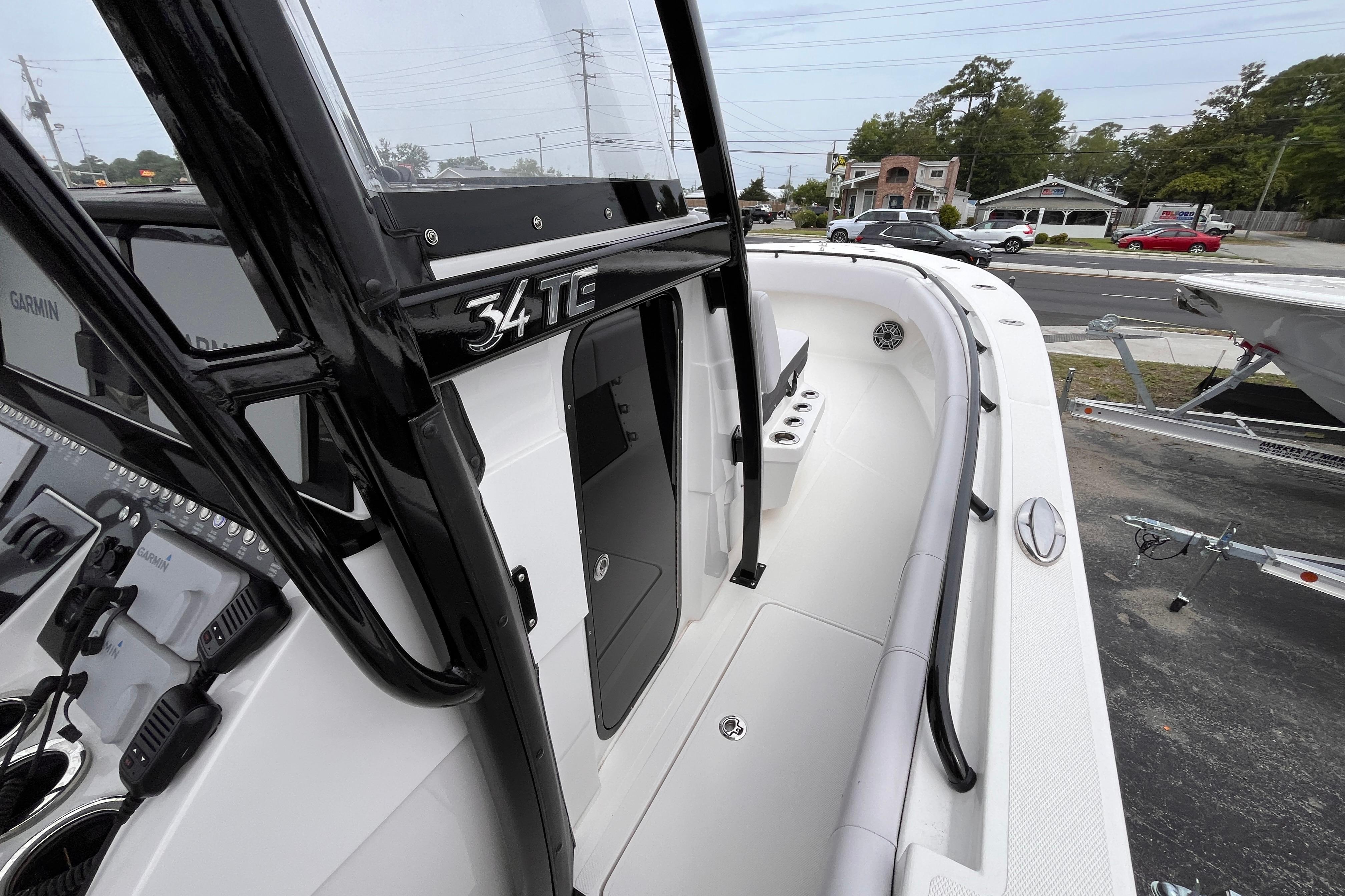2024 Fountain 34 Tournament Edition boat interior with sleek design and advanced controls.