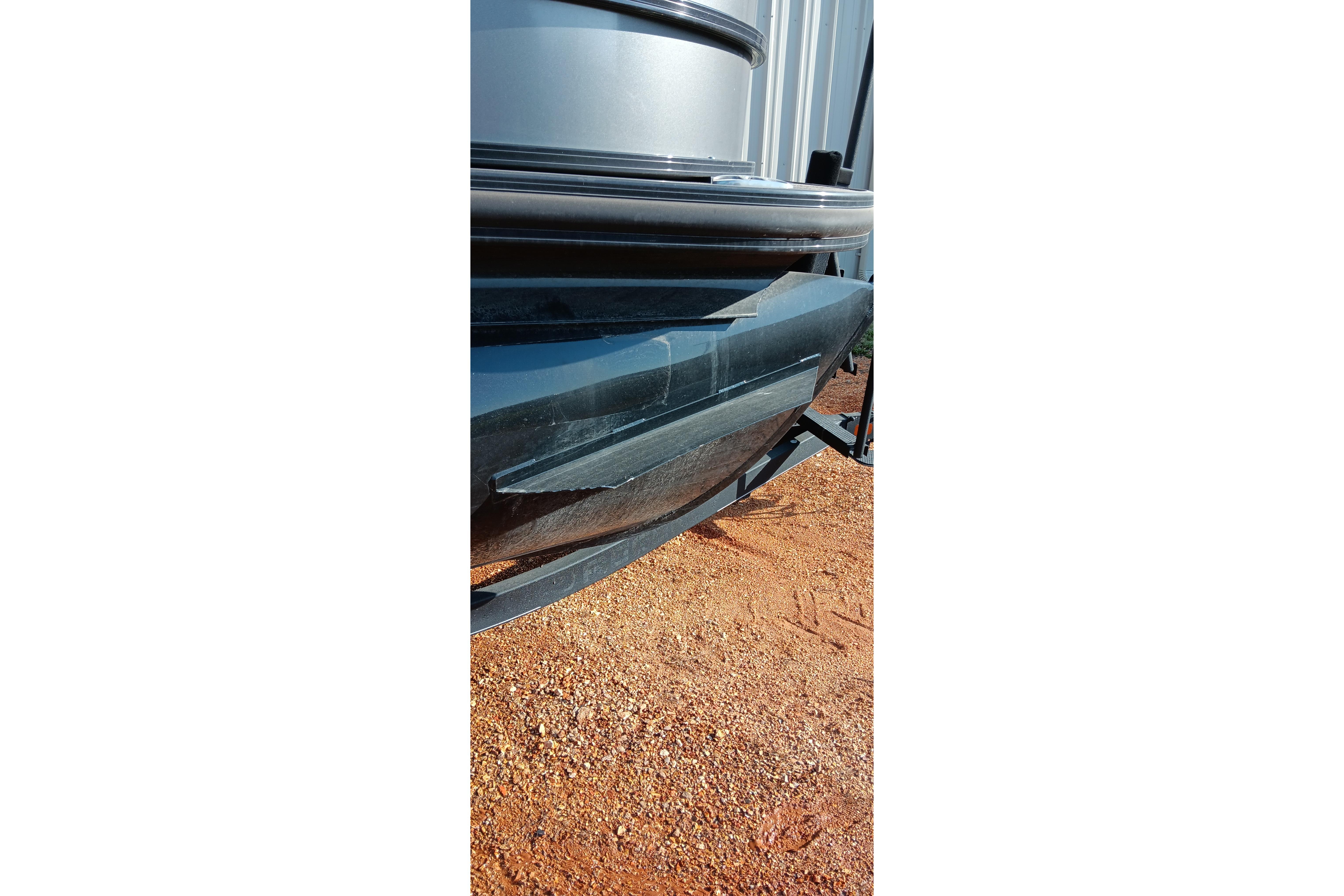 2023 Ranger 2500LS boat hull on gravel surface.