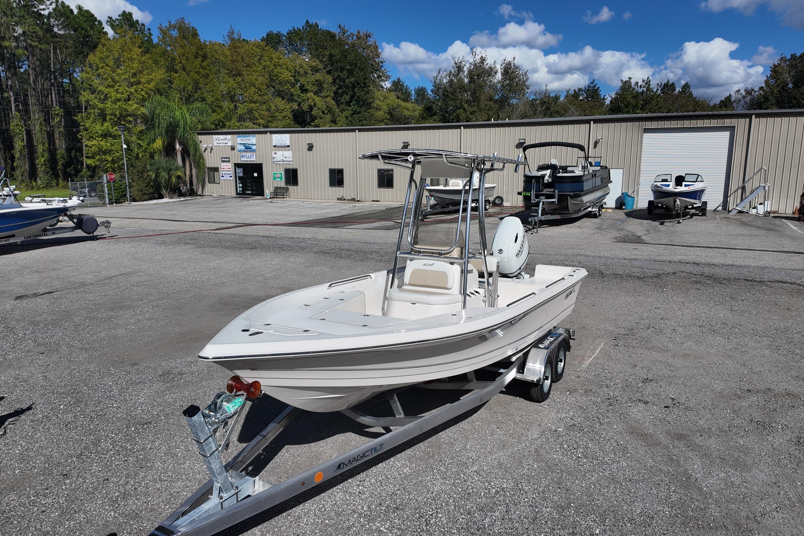 2026 Bulls Bay 2200 boat on trailer in outdoor dealership lot.