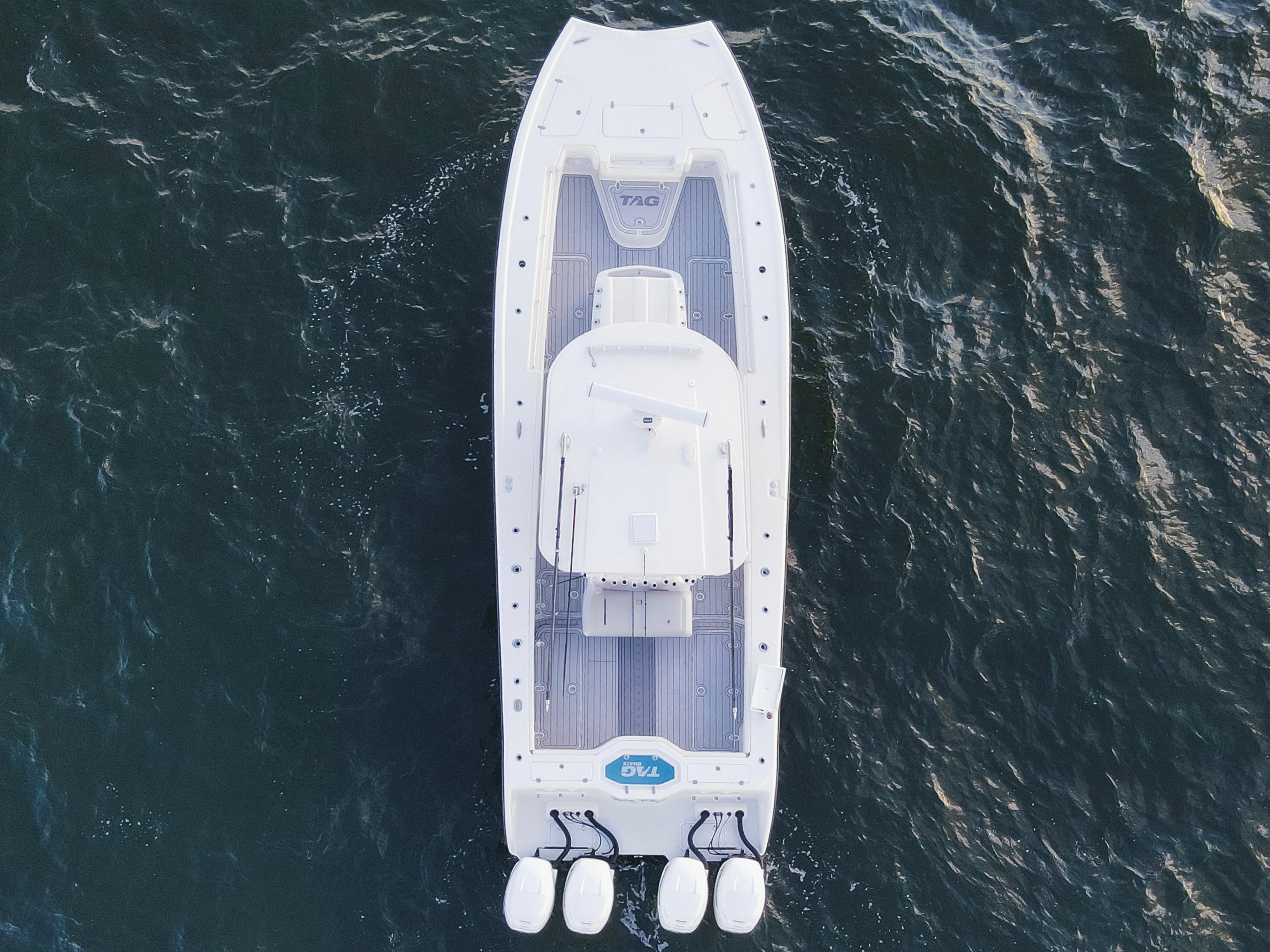 Aerial view of 2021 Tag 360 Catamaran on open water.