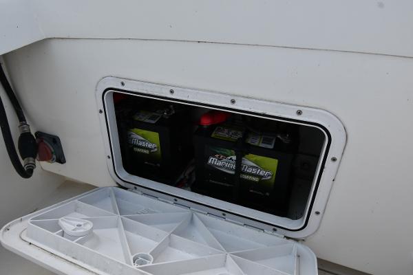 Battery compartment of 2021 Eastern 248 Center Console boat.