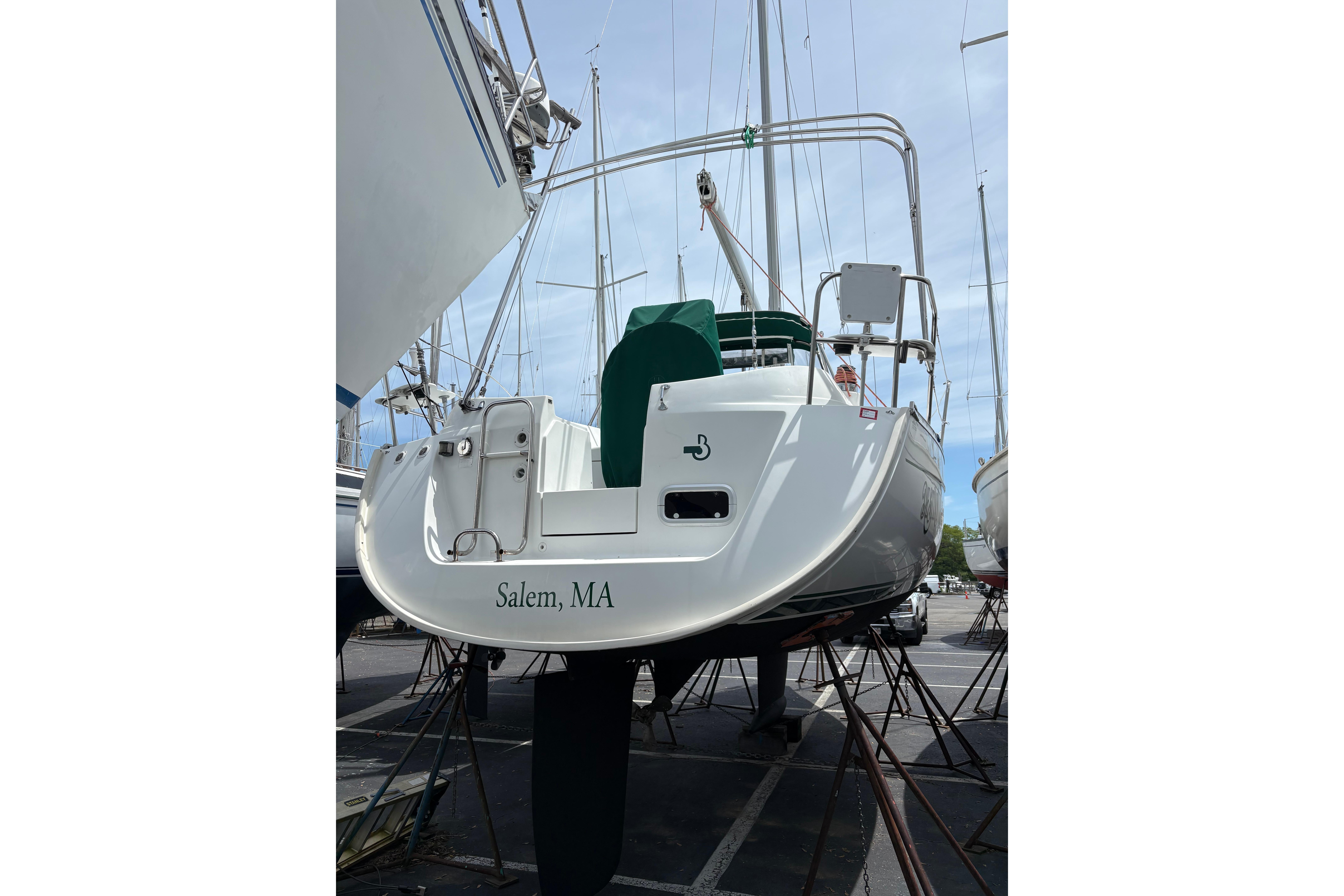 Beneteau Oceanis 321 sailboat, 2000 model, docked in Salem, MA, rear view.
