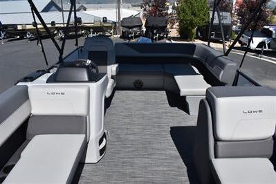 2025 Lowe LS 170 pontoon boat interior with spacious seating and modern design.