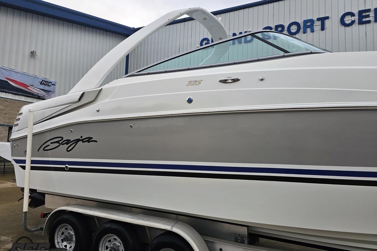 2008 Baja 335 Performance boat on trailer at Grand Sport Center.