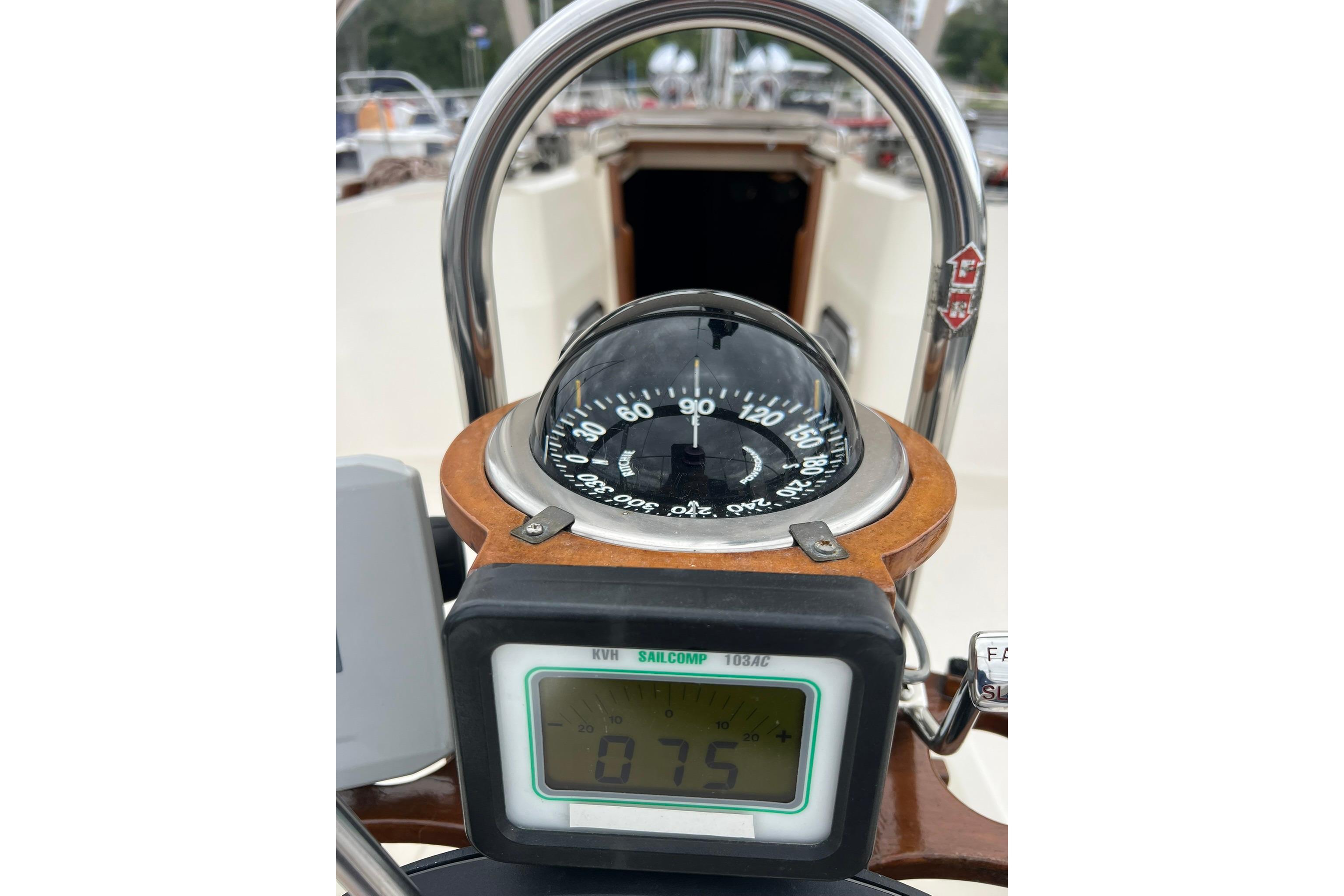 Compass and digital display on 1998 Sabre 362 sailboat cockpit.