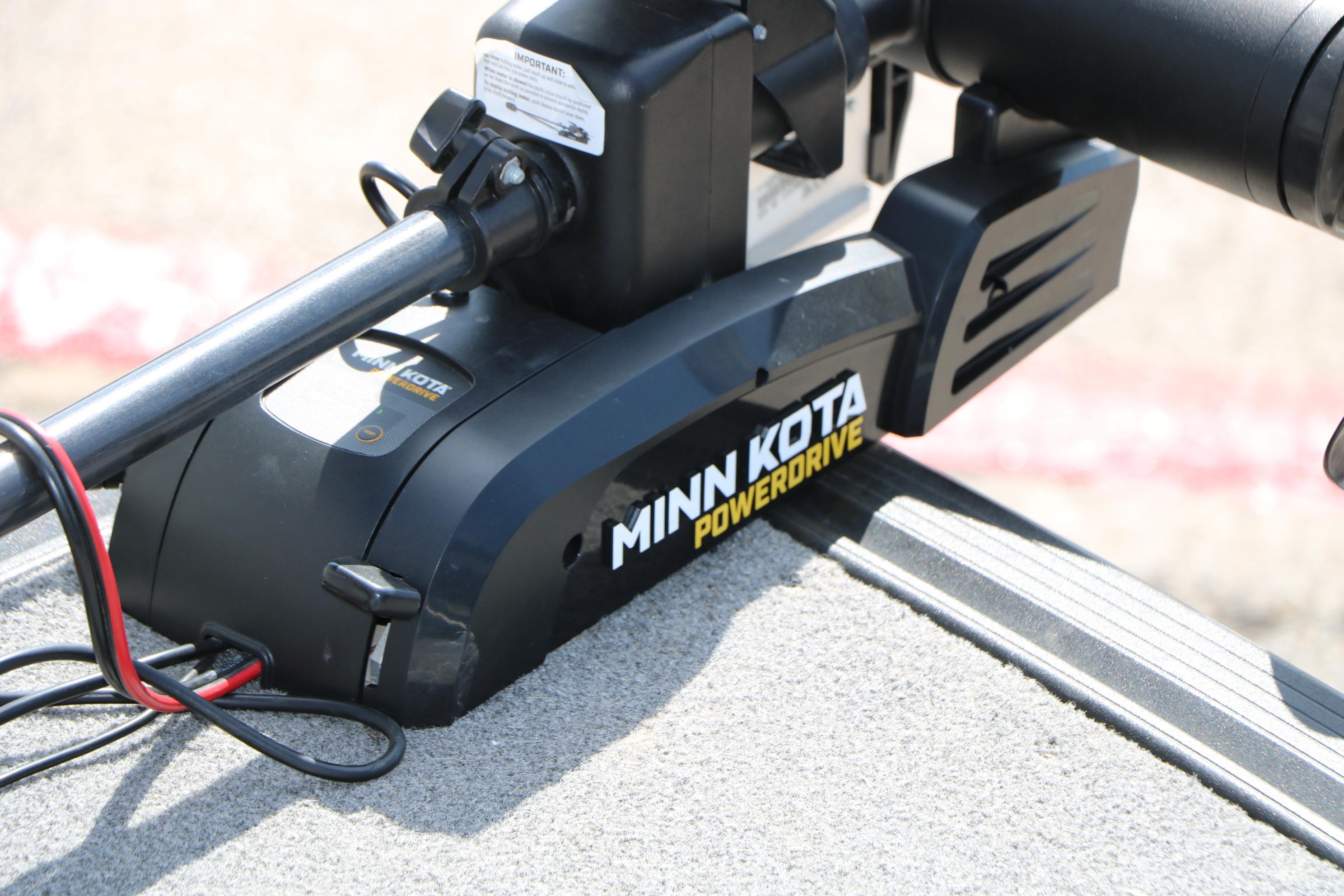 Minn Kota PowerDrive motor on 2023 Alumacraft Competitor FSX 185 boat deck.