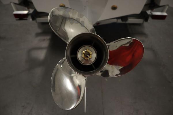 Close-up of a 2025 Sea Fox 228 Traveler boat propeller.