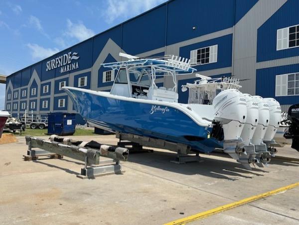 2022 Yellowfin 39 Offshore boat at Surfside Marina with quad engines.
