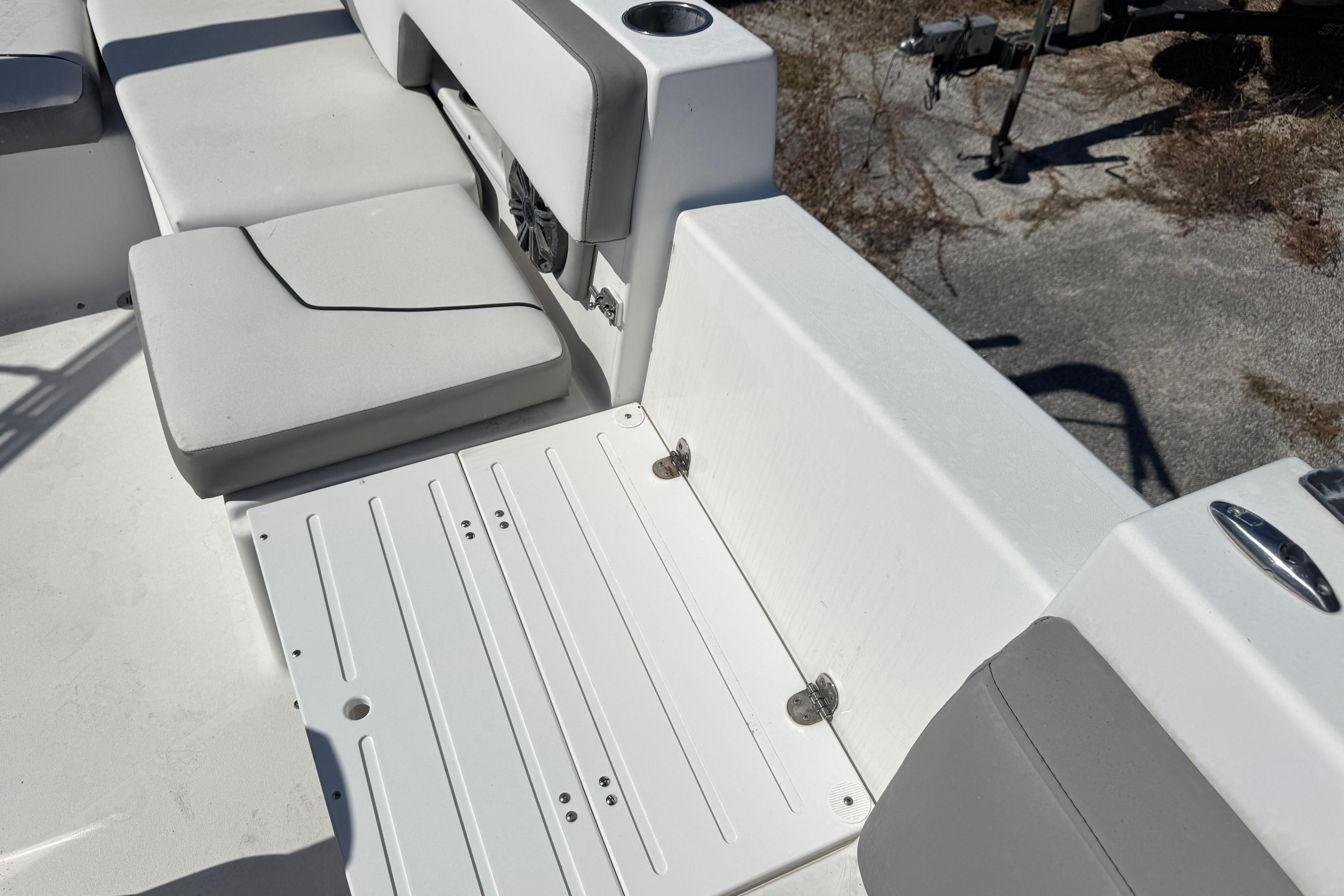 2020 Glastron GTD 240 boat interior with white seating and deck details.