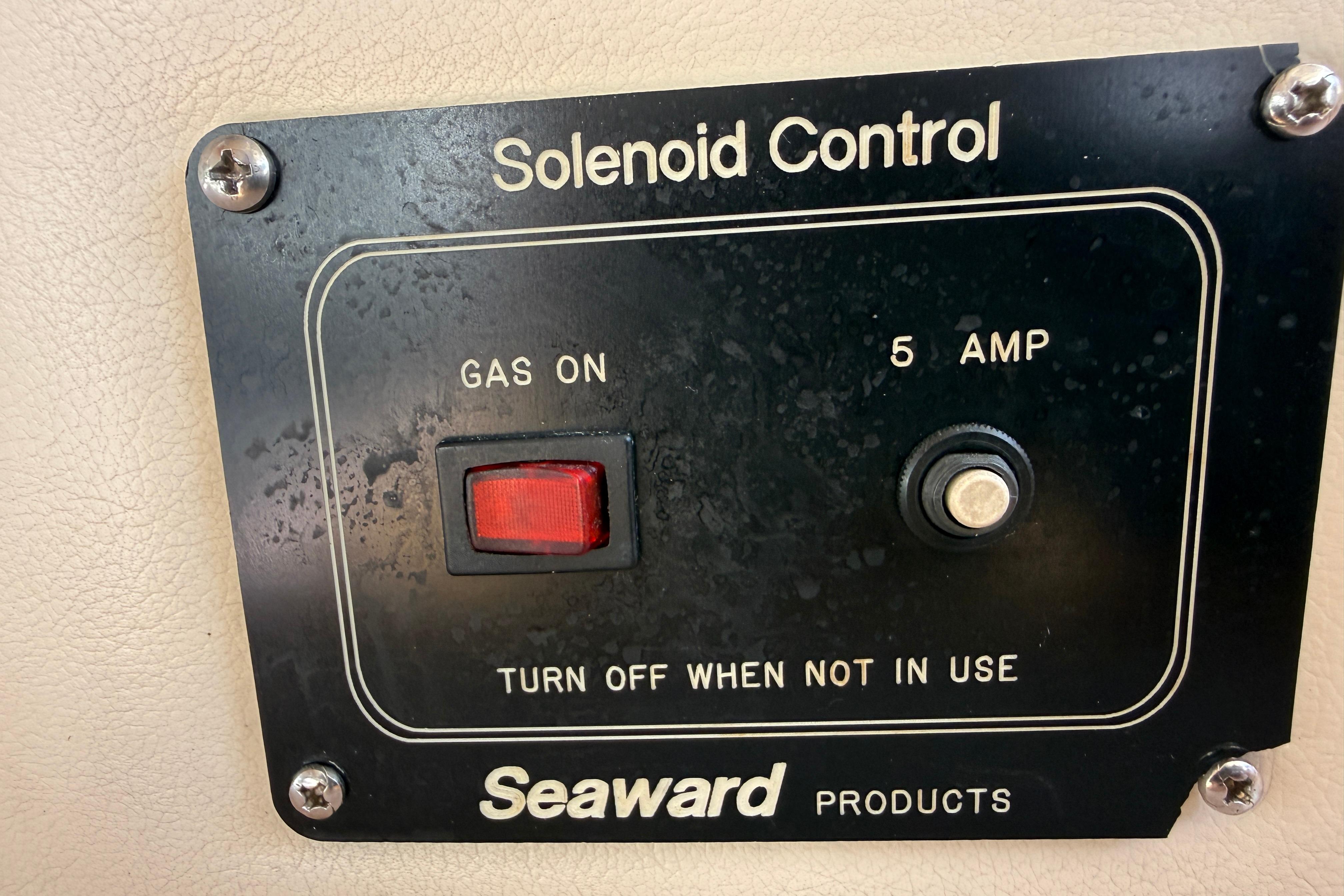 Solenoid control panel on 1998 Bayliner 3788 Command Bridge Motoryacht by Seaward Products.