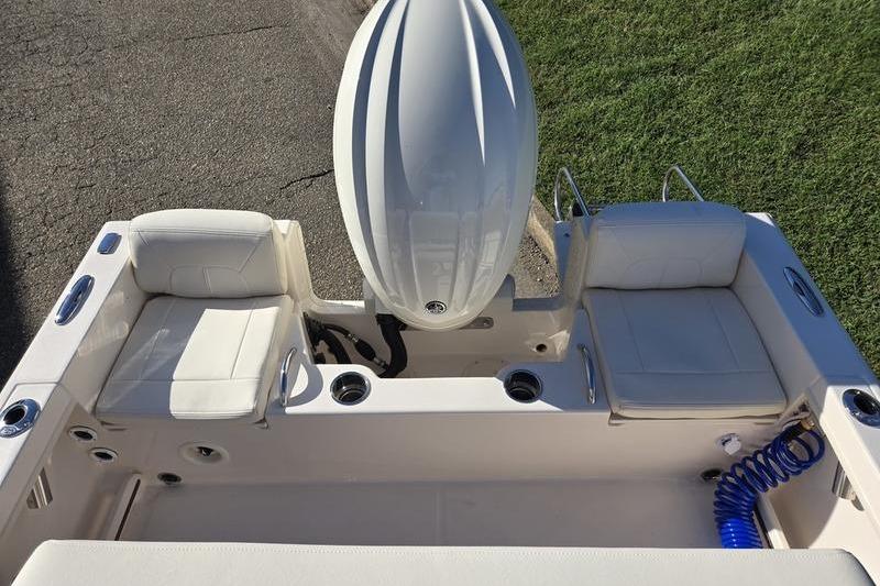 2026 Grady-White Fisherman 180 boat interior with seating and engine view.
